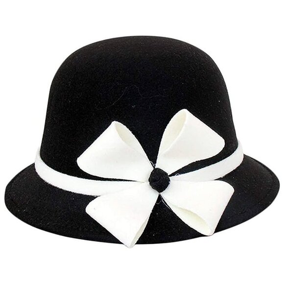 Women's Cloche Hat 1920s Winter Bucket Hat Vintage , D-black3